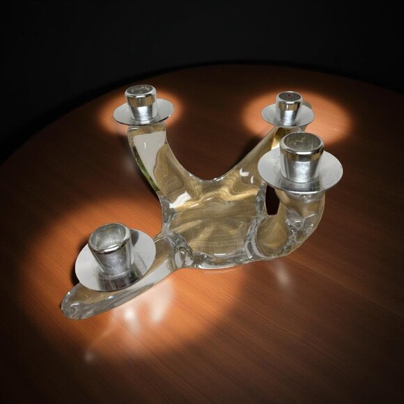Krislux Modernist Crystal Candle Holder – 4 Arm Sculptural Mid-Century Modern Sc - Picture 1 of 11